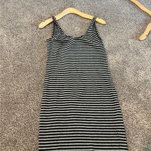 Black & Gray Striped Tank Casual Cotton Summer Dress Divided Sz 6